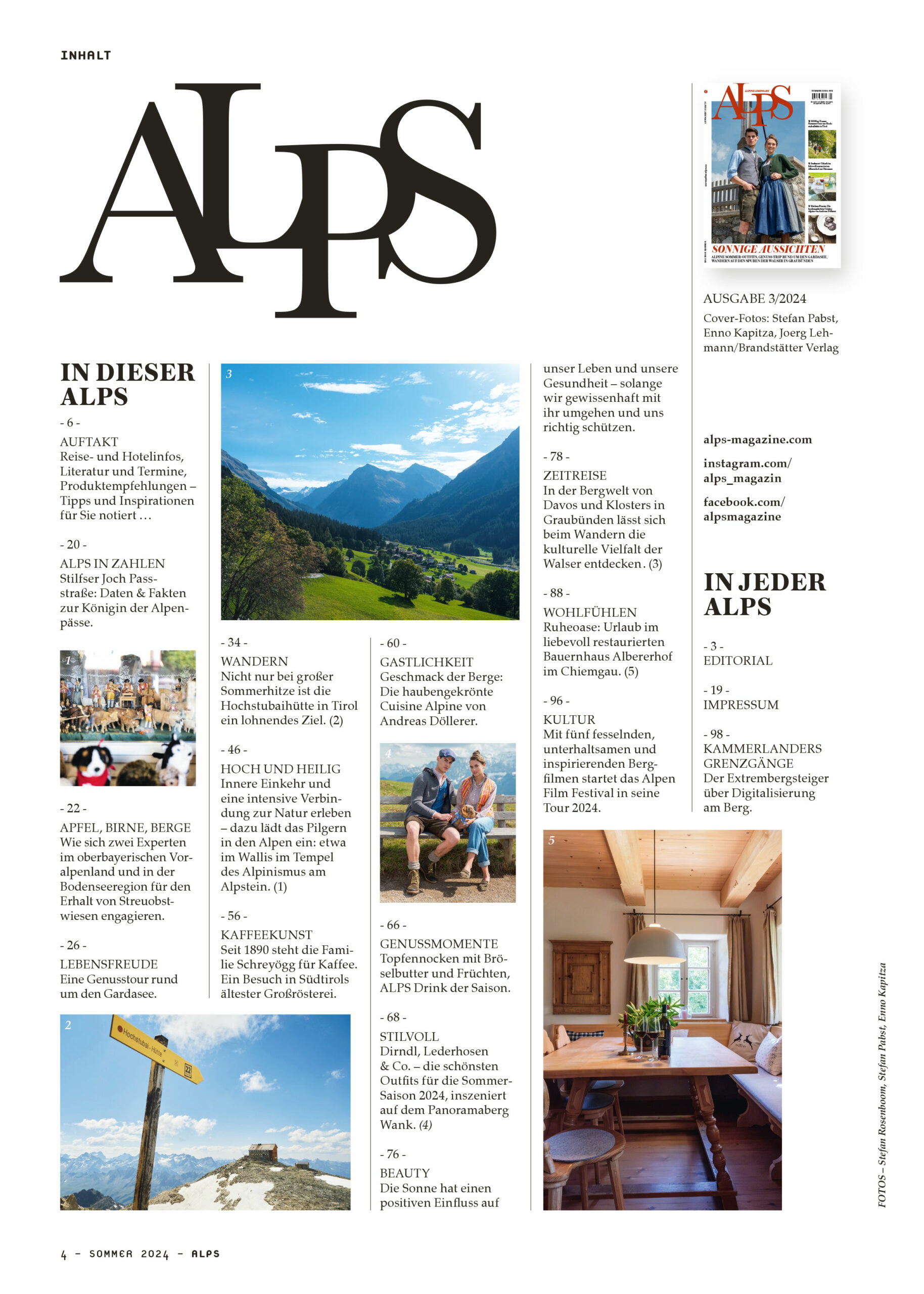 ALPS Magazin #62 / Sommer 2024 Inhalt